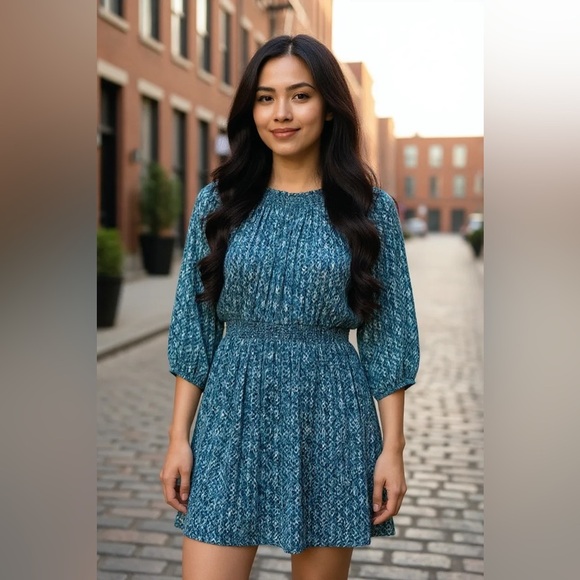 H&M Blue Patterned Mini Dress Size 6 - Picture 1 of 6